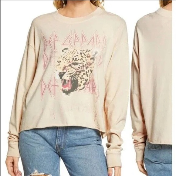 DAYDREAMER Def Leopard Stack Long-Sleeve Cropped Tee EUC/sz M - Picture 1 of 14